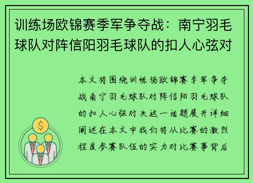 训练场欧锦赛季军争夺战：南宁羽毛球队对阵信阳羽毛球队的扣人心弦对决